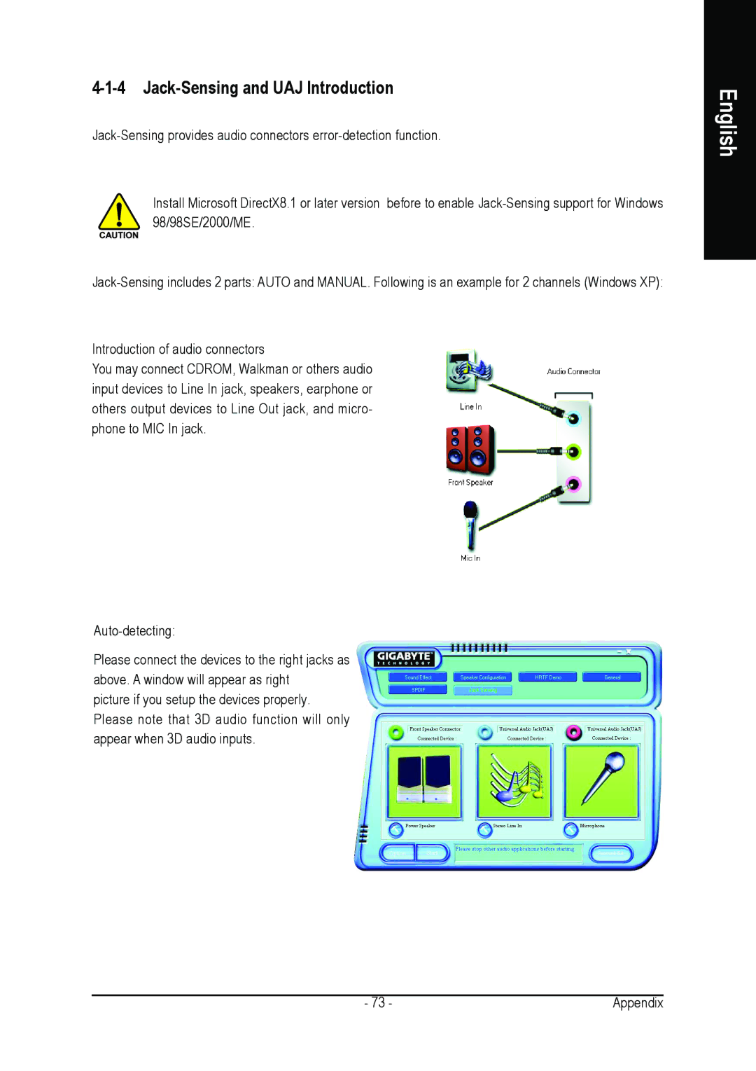 Gigabyte GA-8IP775 Series user manual Jack-Sensing and UAJ Introduction 