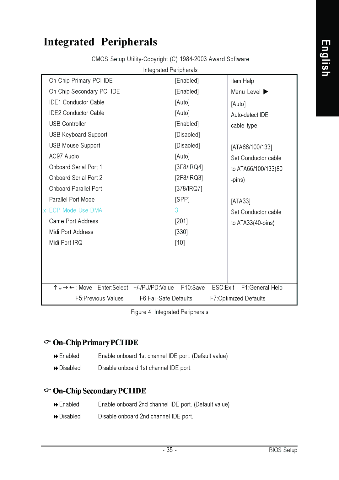 Gigabyte GA-8IR2003 manual Integrated Peripherals, On-ChipPrimaryPCIIDE, On-ChipSecondaryPCIIDE, Spp 