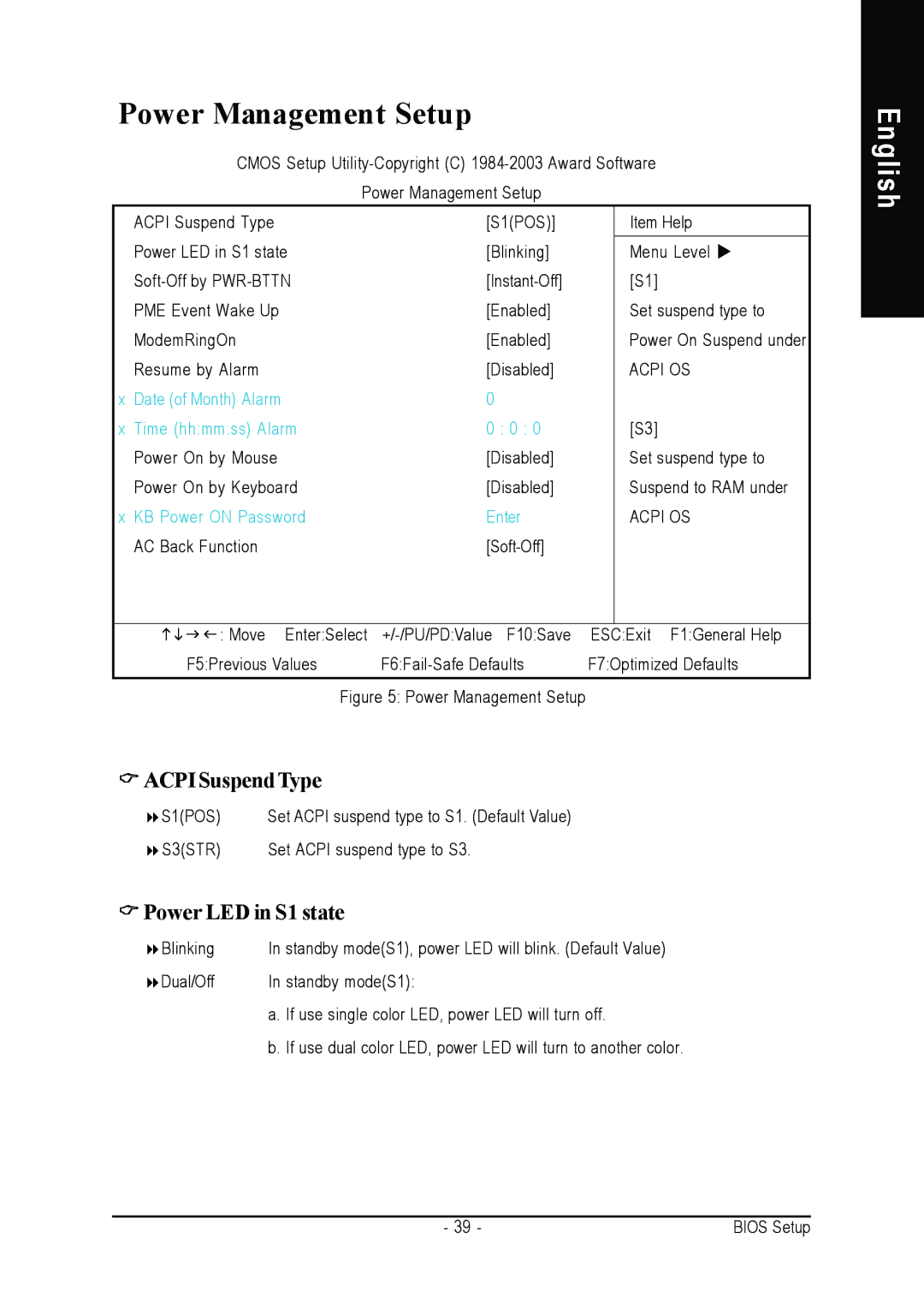 Gigabyte GA-8IR2003 manual Power Management Setup, Acpi SuspendType, Power LED in S1 state 