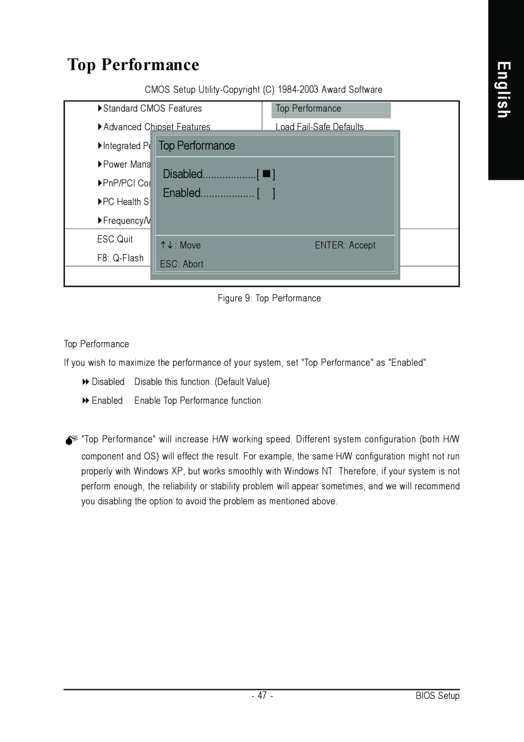 Gigabyte GA-8IR2003 manual Top Performance, Enabled 