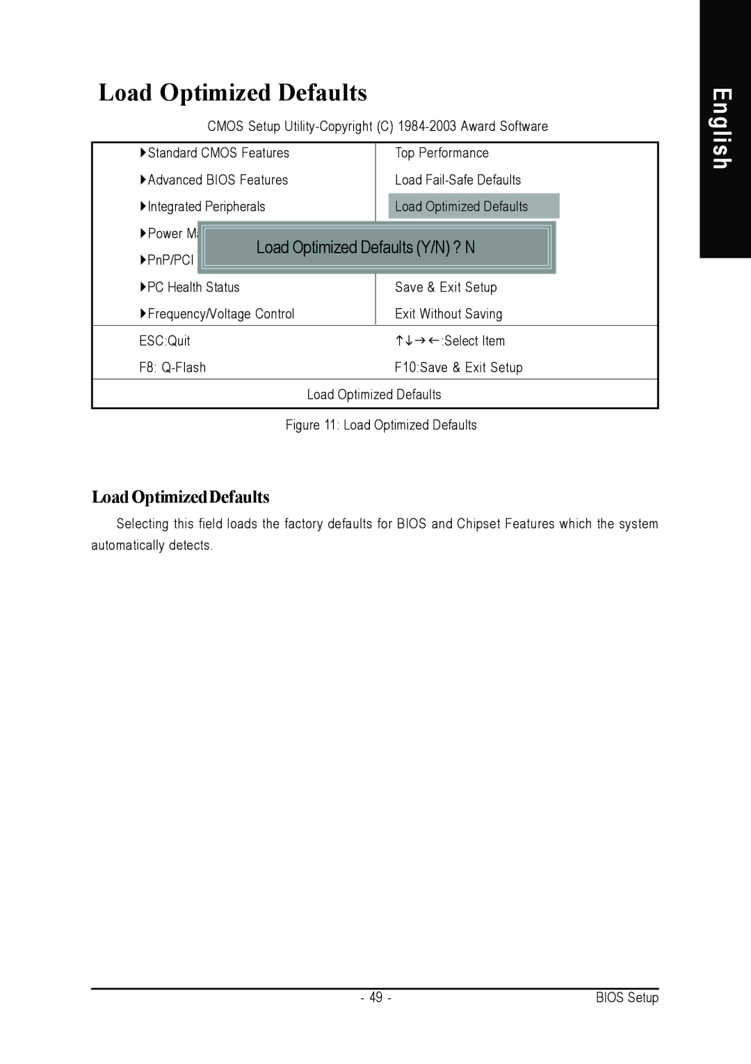 Gigabyte GA-8IR2003 manual Load Optimized Defaults Y/N ? N 