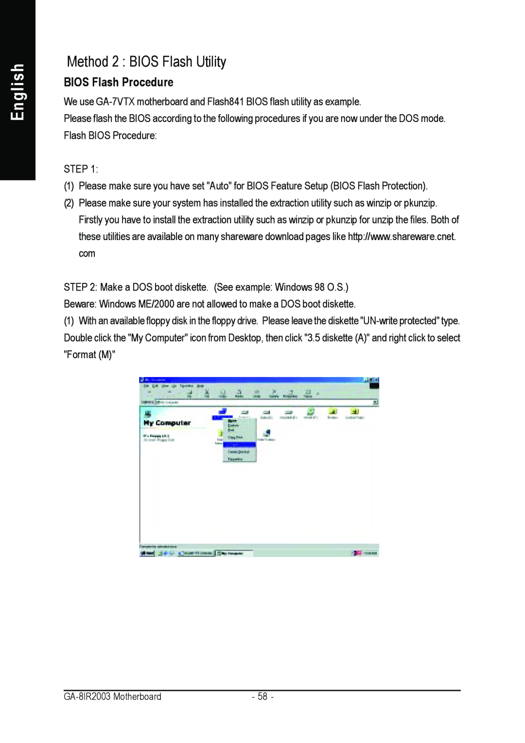 Gigabyte GA-8IR2003 manual Bios Flash Procedure, Step 