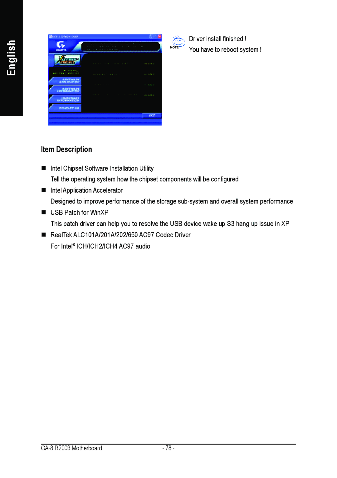 Gigabyte GA-8IR2003 manual Item Description 