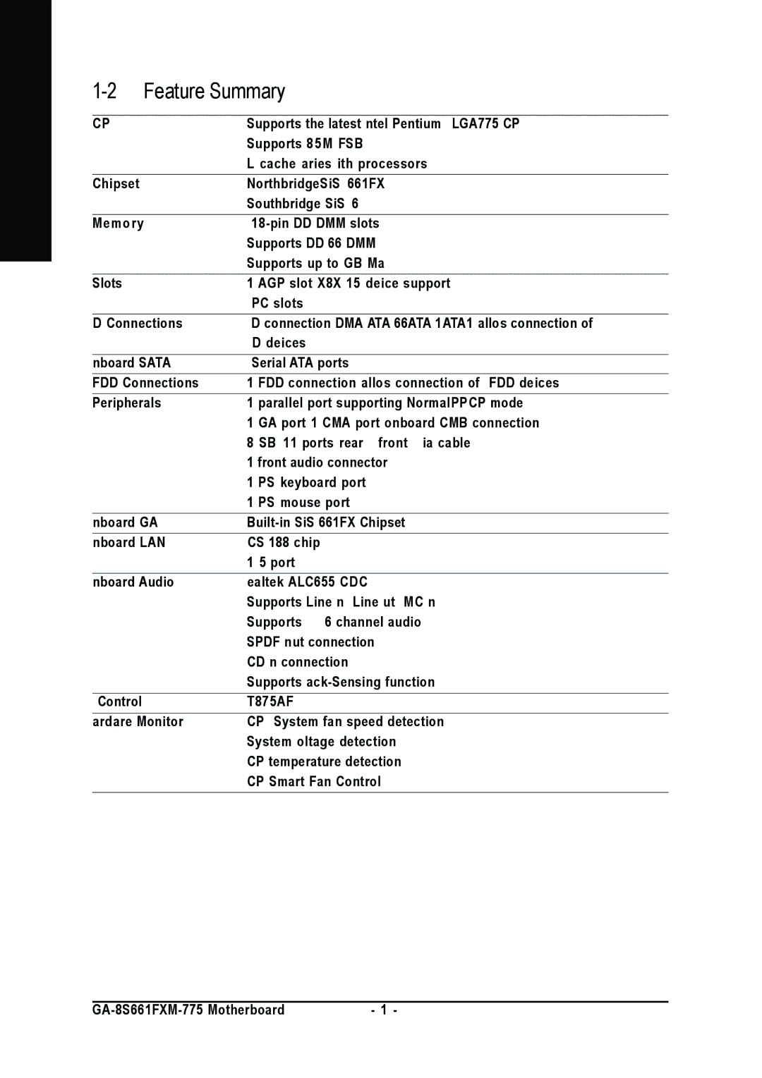 Gigabyte GA-8S661FXM-775 user manual Feature Summary, Cpu 