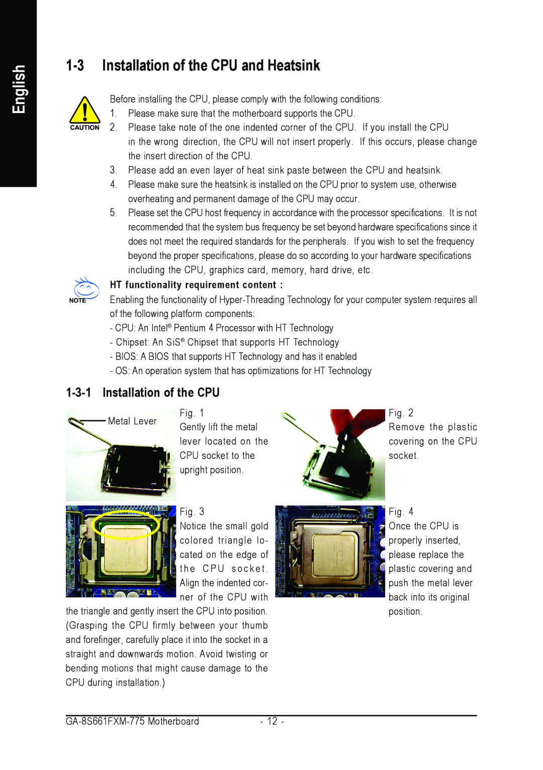 Gigabyte GA-8S661FXM-775 user manual Installation of the CPU and Heatsink 