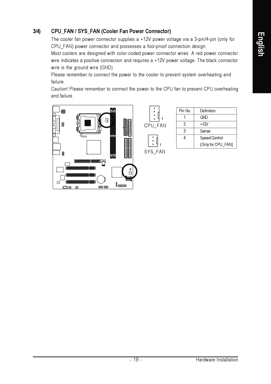 Gigabyte GA-8S661FXM-775 user manual Cpufan / Sysfan Cooler Fan Power Connector 