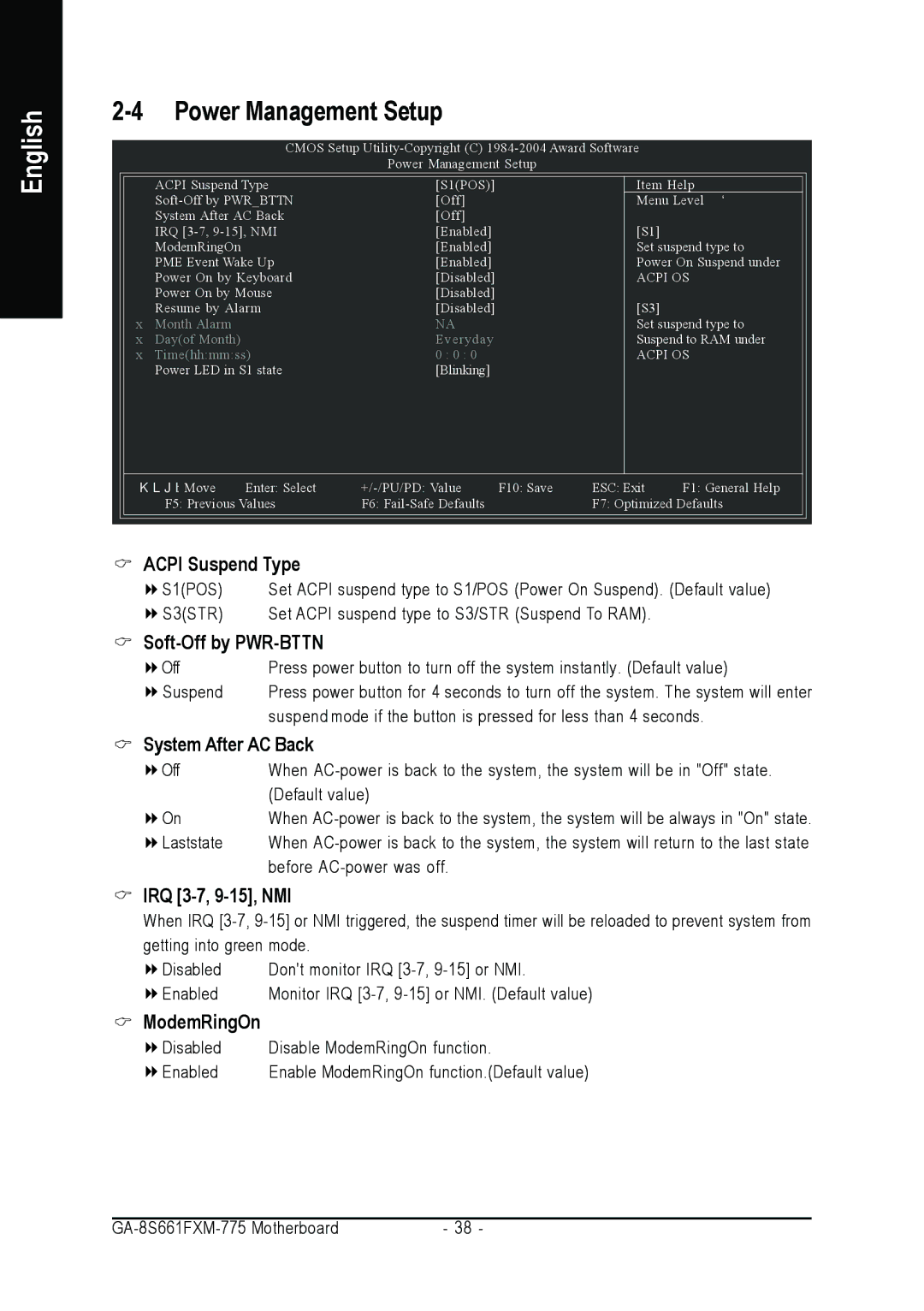 Gigabyte GA-8S661FXM-775 user manual IRQ 3-7, 9-15, NMI, ModemRingOn 