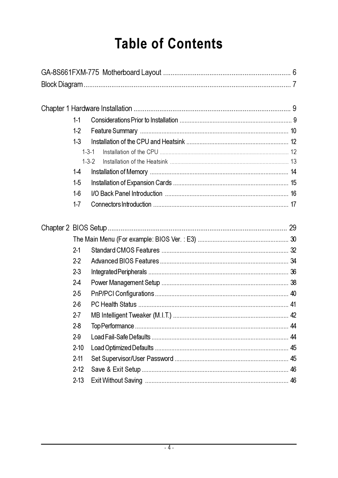 Gigabyte GA-8S661FXM-775 user manual Table of Contents 