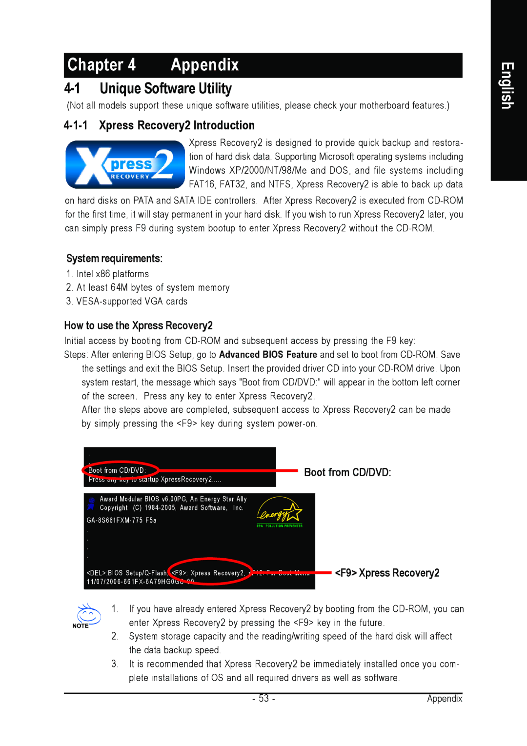 Gigabyte GA-8S661FXM-775 user manual Unique Software Utility, Xpress Recovery2 Introduction, System requirements 