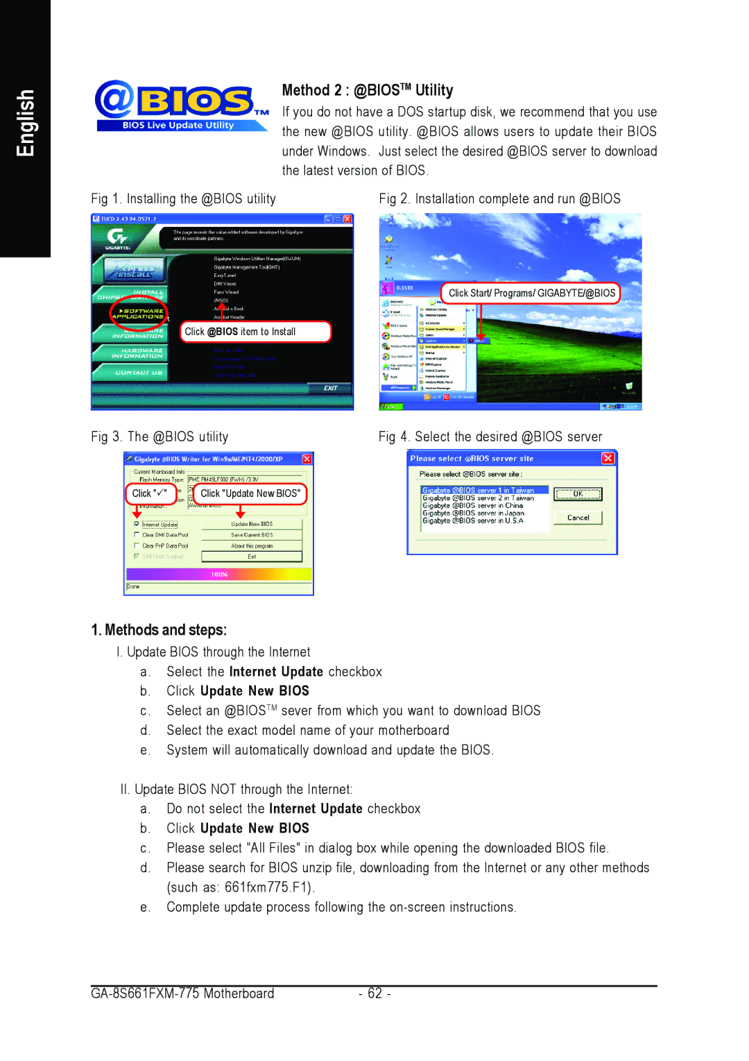 Gigabyte GA-8S661FXM-775 user manual Method 2 @BIOSTM Utility, Methods and steps 