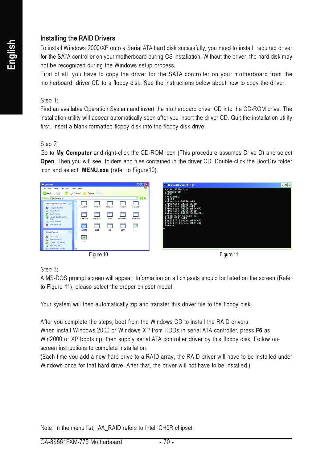 Gigabyte GA-8S661FXM-775 user manual Installing the RAID Drivers 