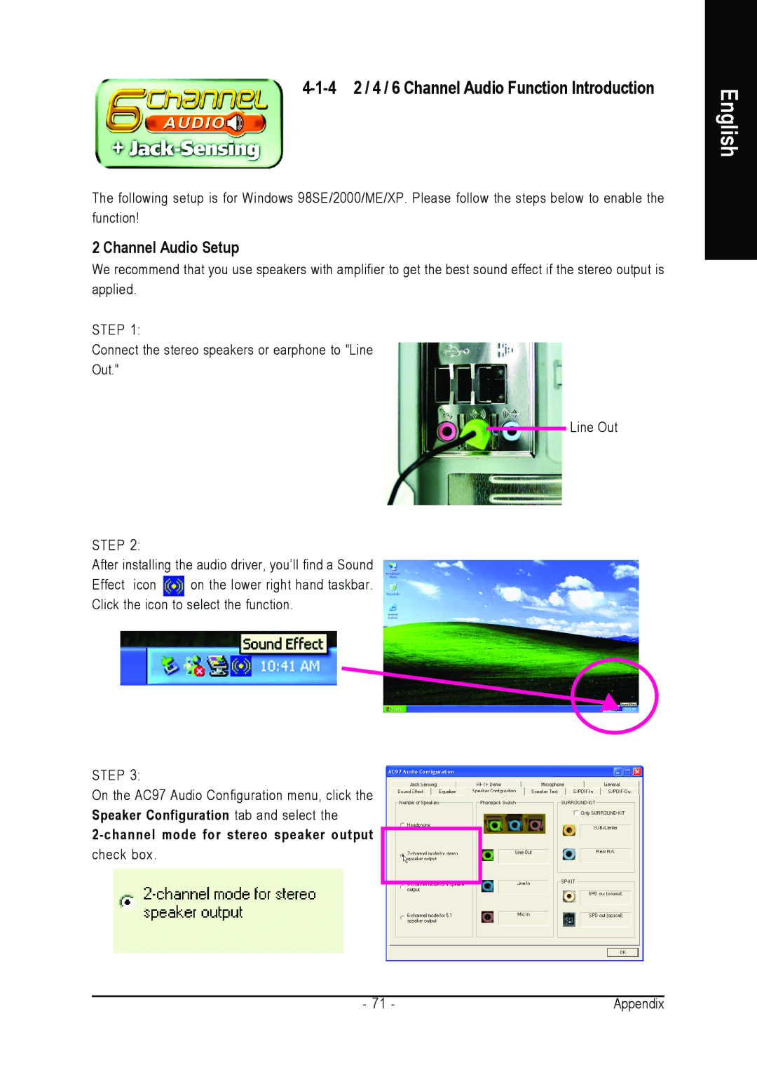 Gigabyte GA-8S661FXM-775 user manual 4 2 / 4 / 6 Channel Audio Function Introduction, Channel Audio Setup 