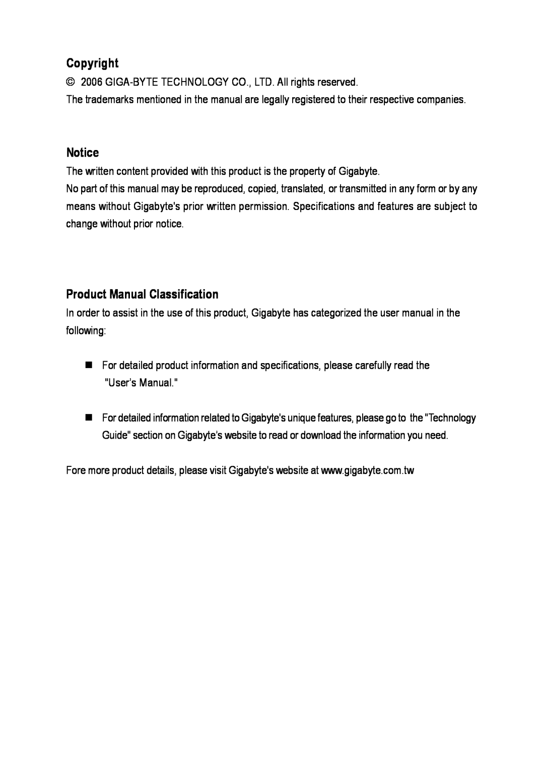 Gigabyte GA-8S661GXMP user manual Copyright, Product Manual Classification 