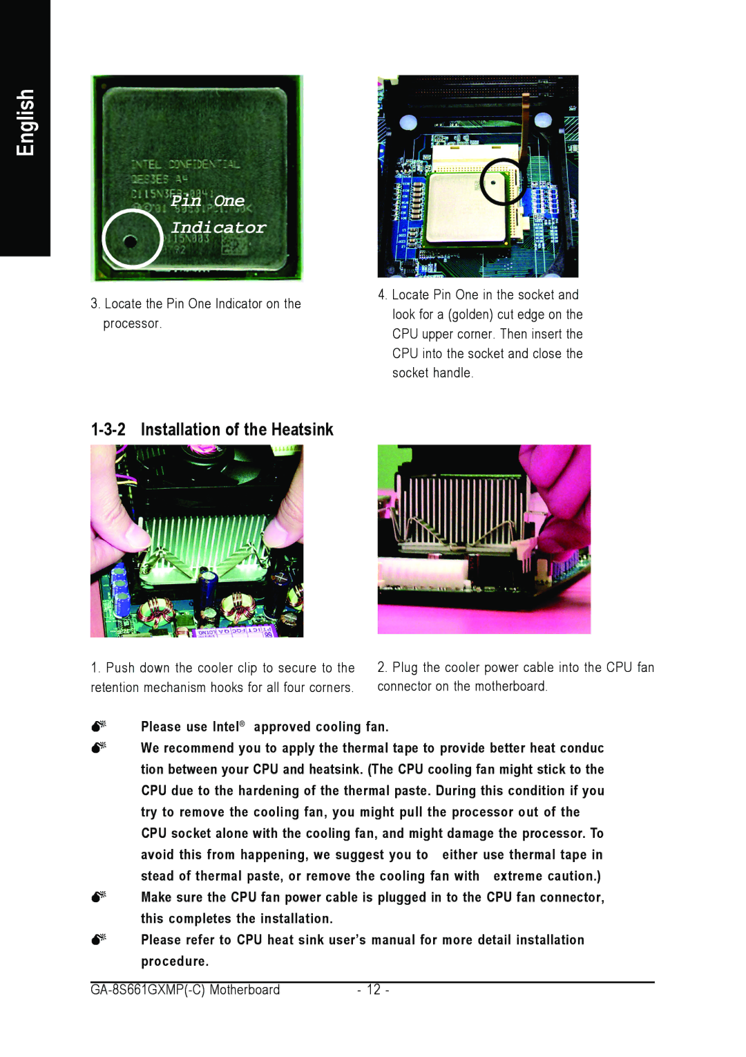 Gigabyte GA-8S661GXMP user manual Pin One Indicator, Installation of the Heatsink 