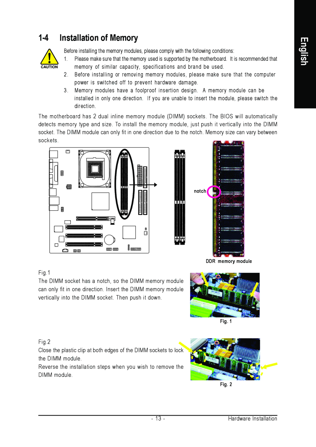 Gigabyte GA-8S661GXMP user manual Installation of Memory 