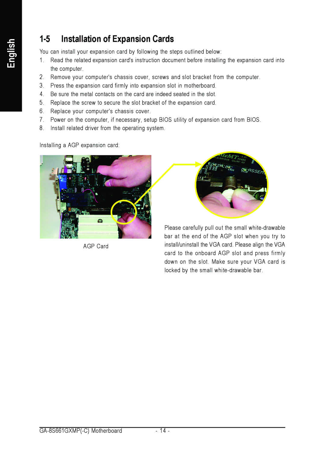 Gigabyte GA-8S661GXMP user manual Installation of Expansion Cards 