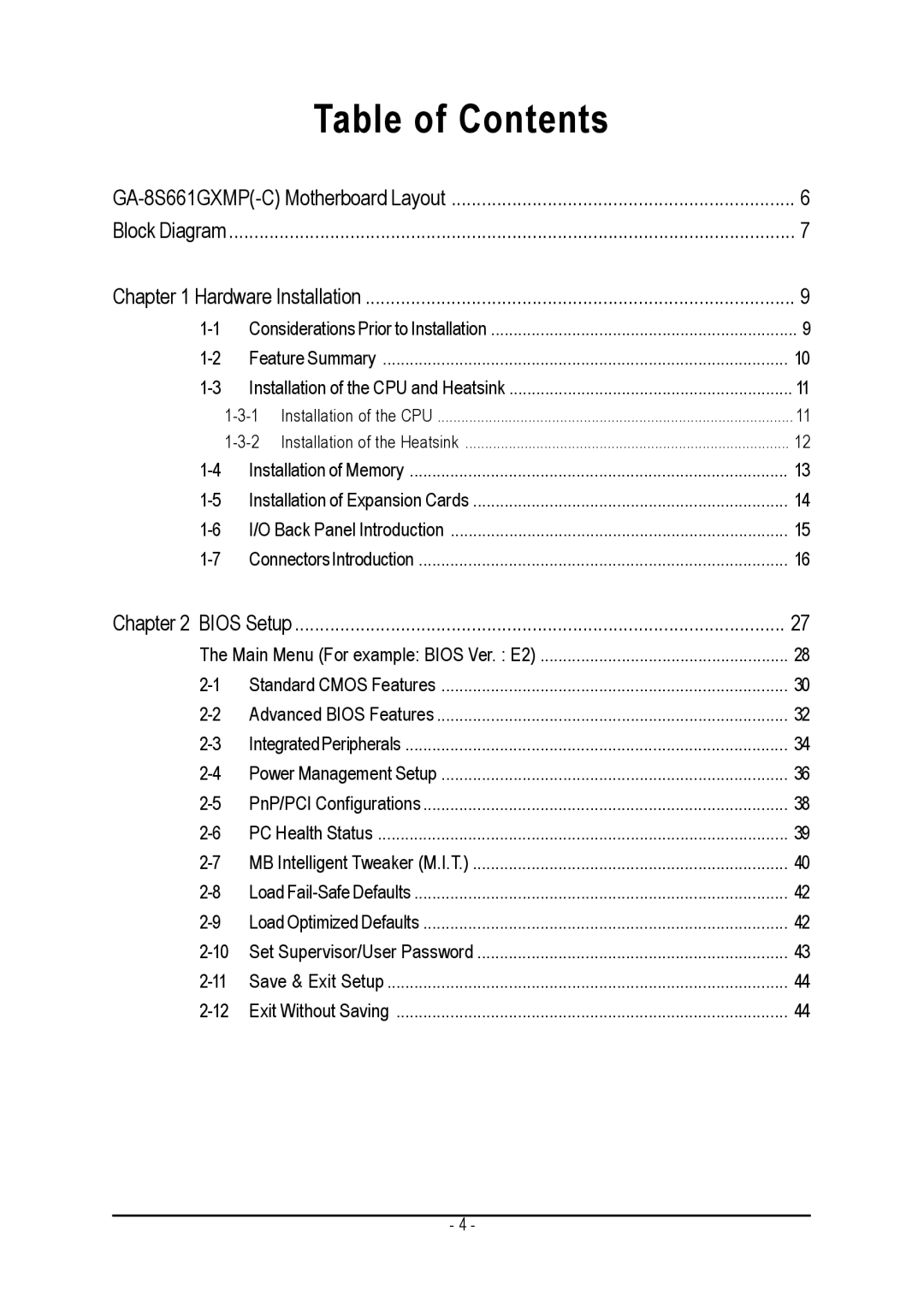 Gigabyte GA-8S661GXMP user manual Table of Contents 