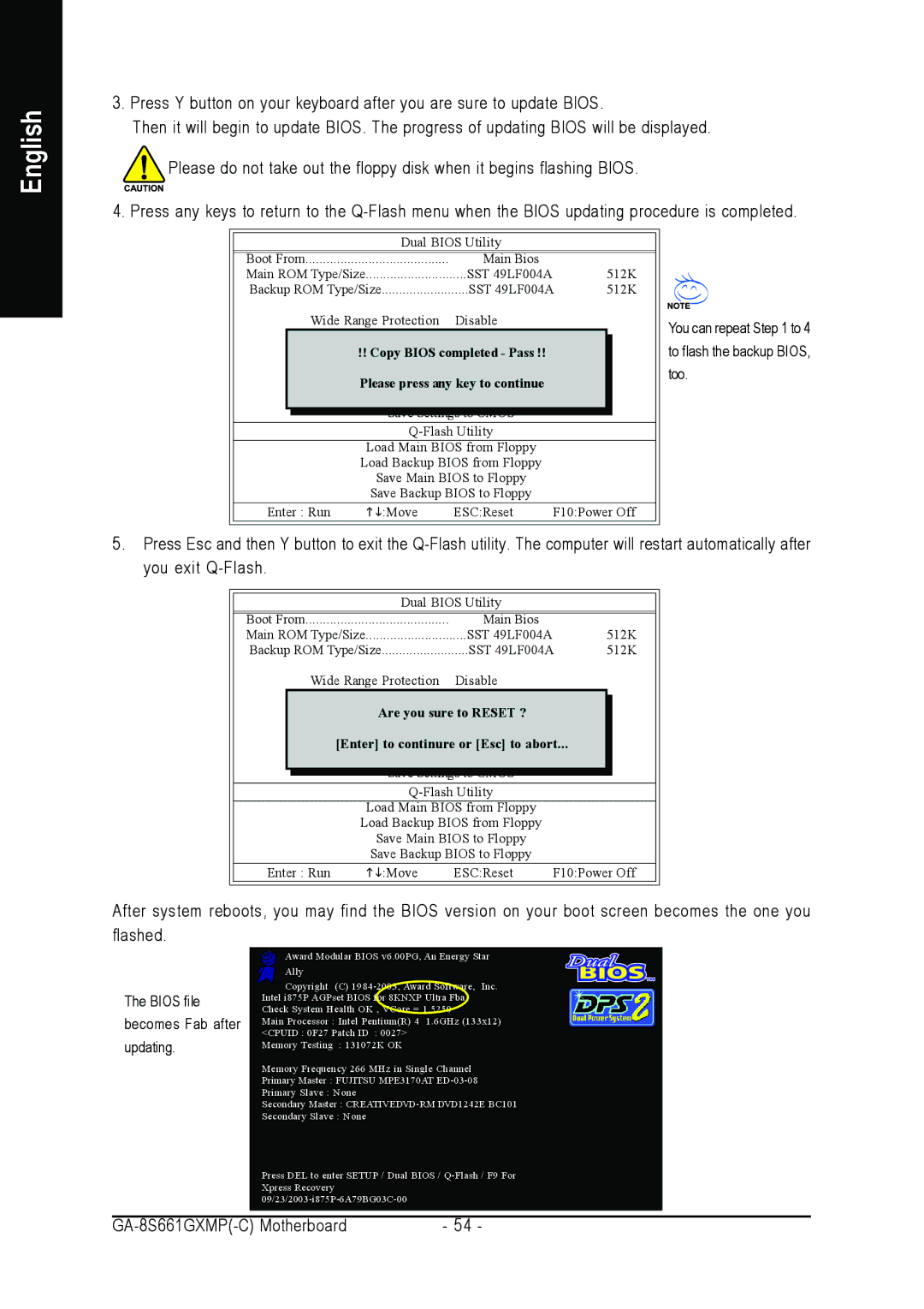 Gigabyte GA-8S661GXMP user manual You can repeat to 4 to flash the backup BIOS, too 