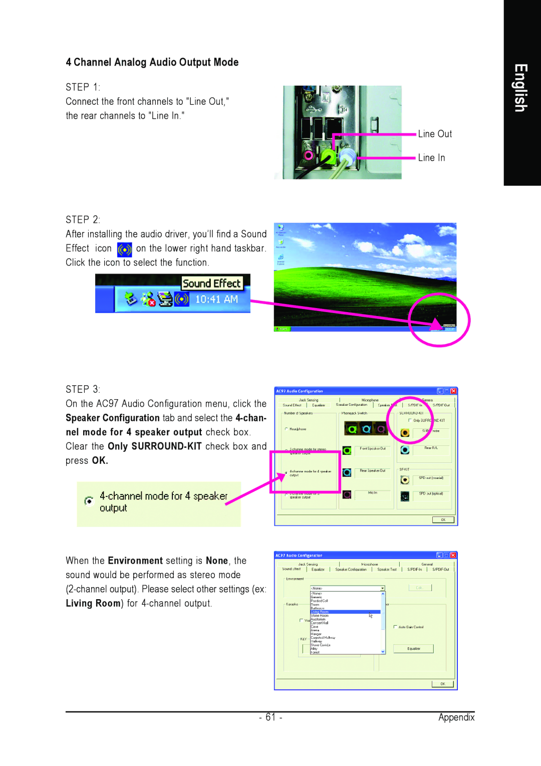 Gigabyte GA-8S661GXMP user manual Channel Analog Audio Output Mode 