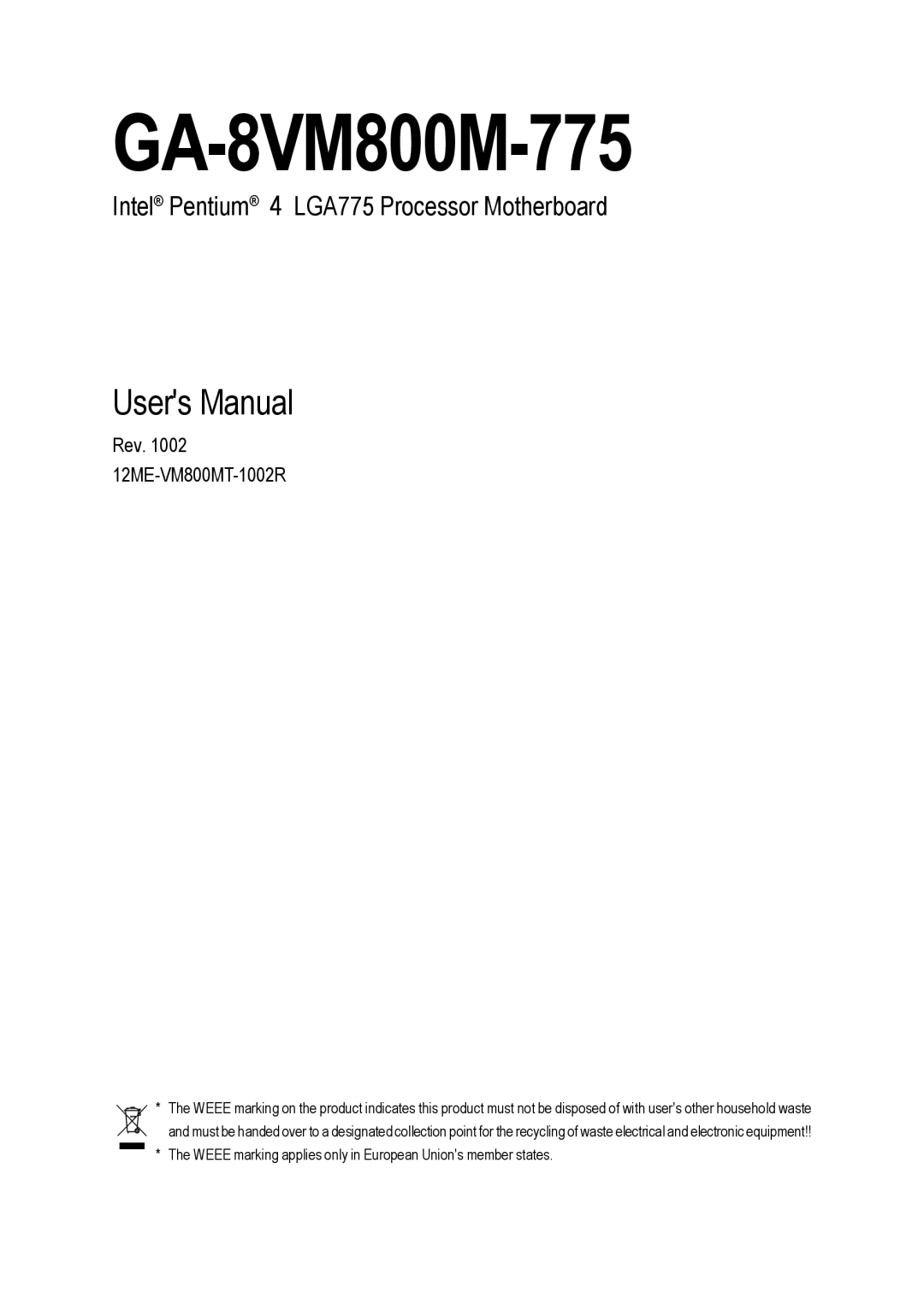 Gigabyte GA-8VM800M-775 user manual 