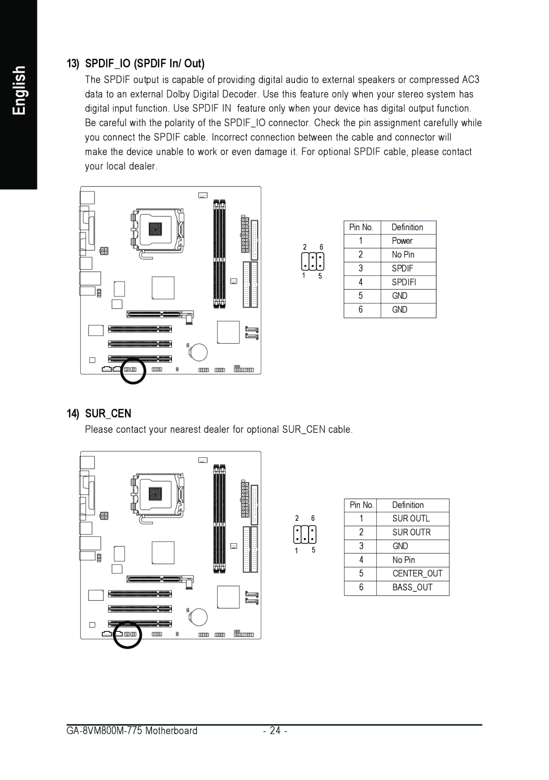 Gigabyte GA-8VM800M-775 user manual Spdifio Spdif In/ Out, Surcen 