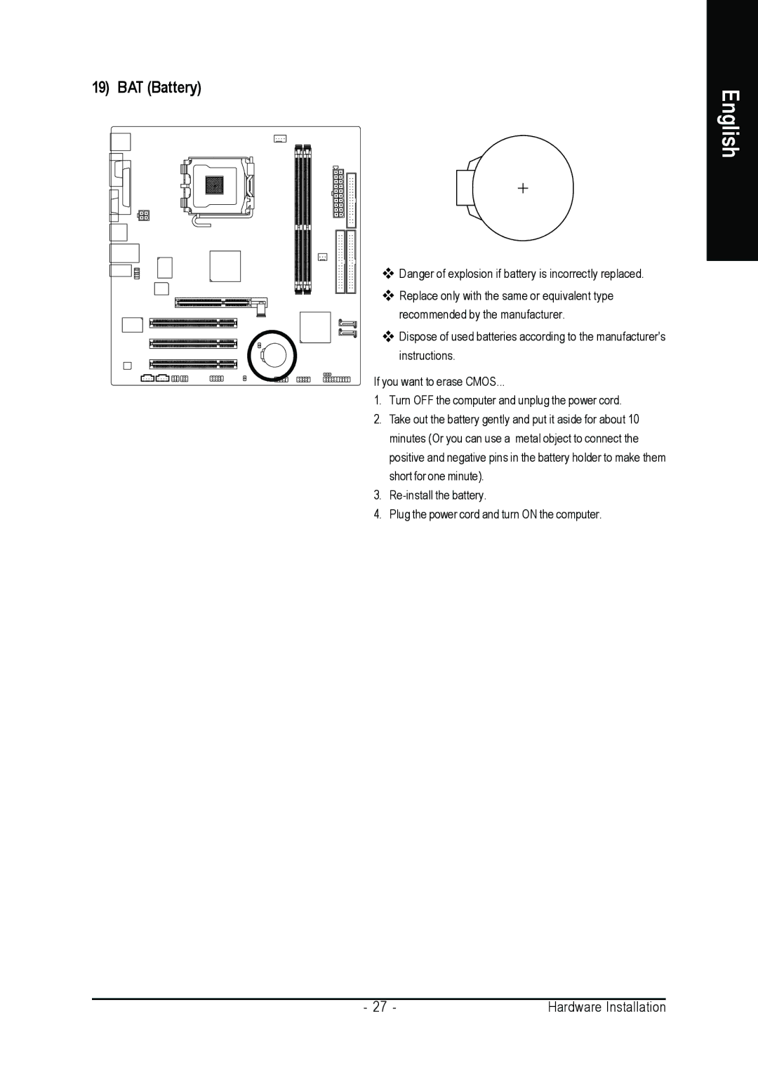 Gigabyte GA-8VM800M-775 user manual BAT Battery 