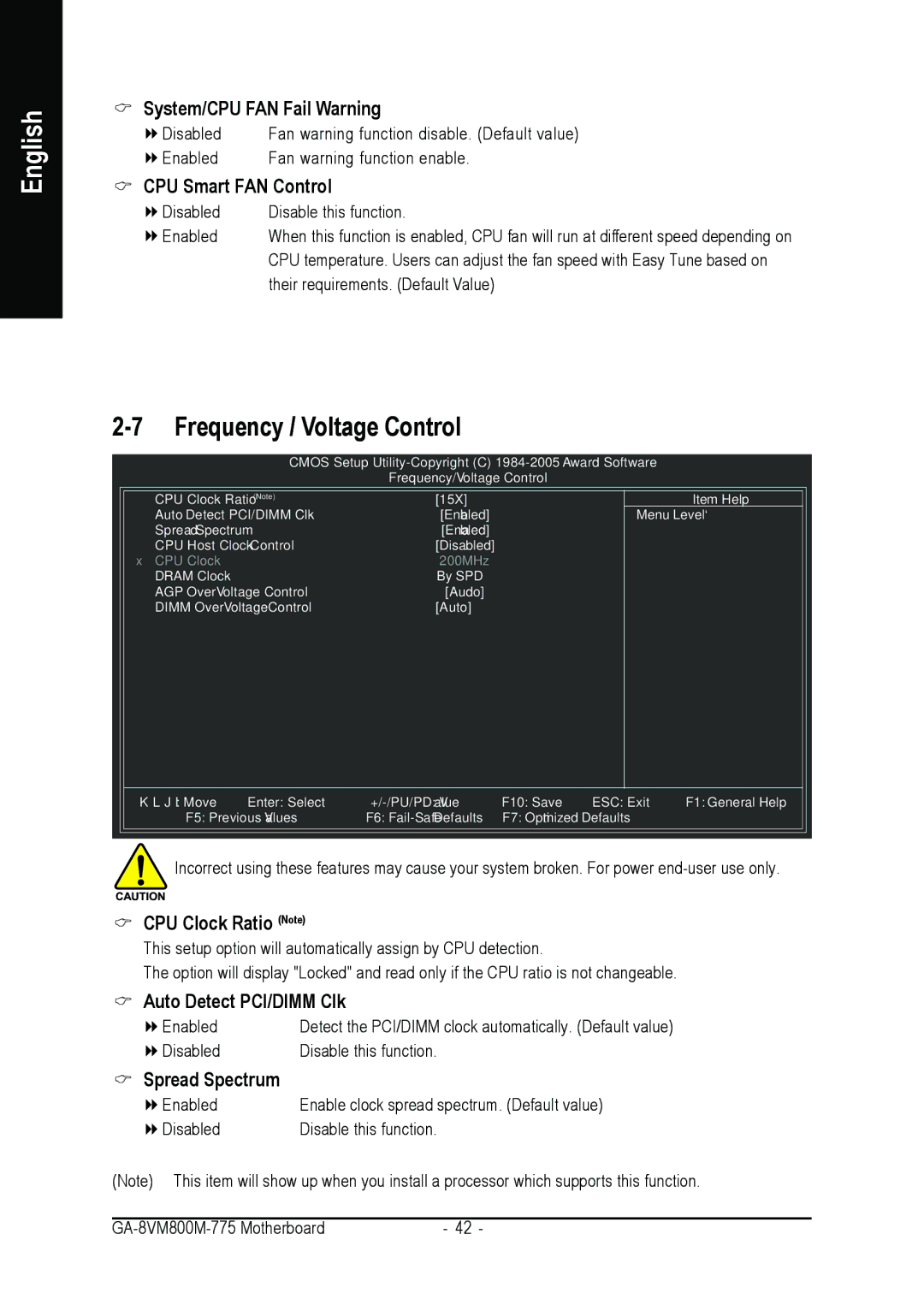 Gigabyte GA-8VM800M-775 user manual Frequency / Voltage Control 