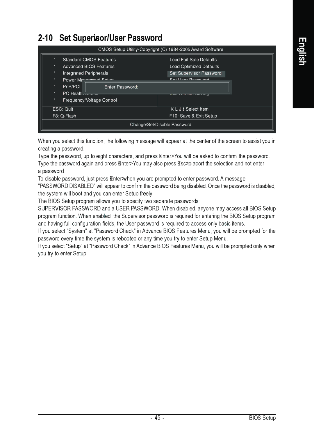 Gigabyte GA-8VM800M-775 user manual Set Supervisor/User Password 