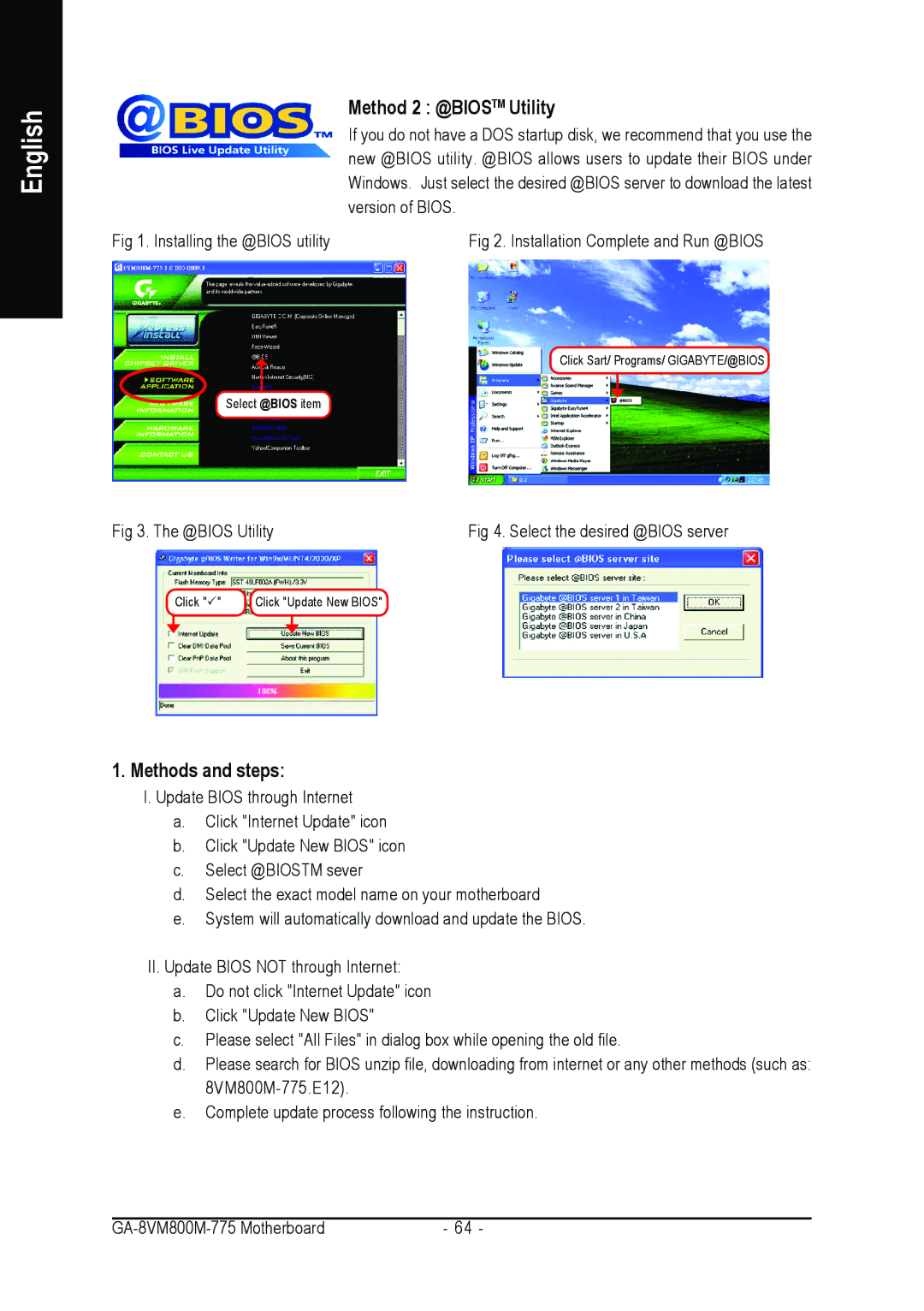 Gigabyte GA-8VM800M-775 user manual Method 2 @BIOSTM Utility, Methods and steps 