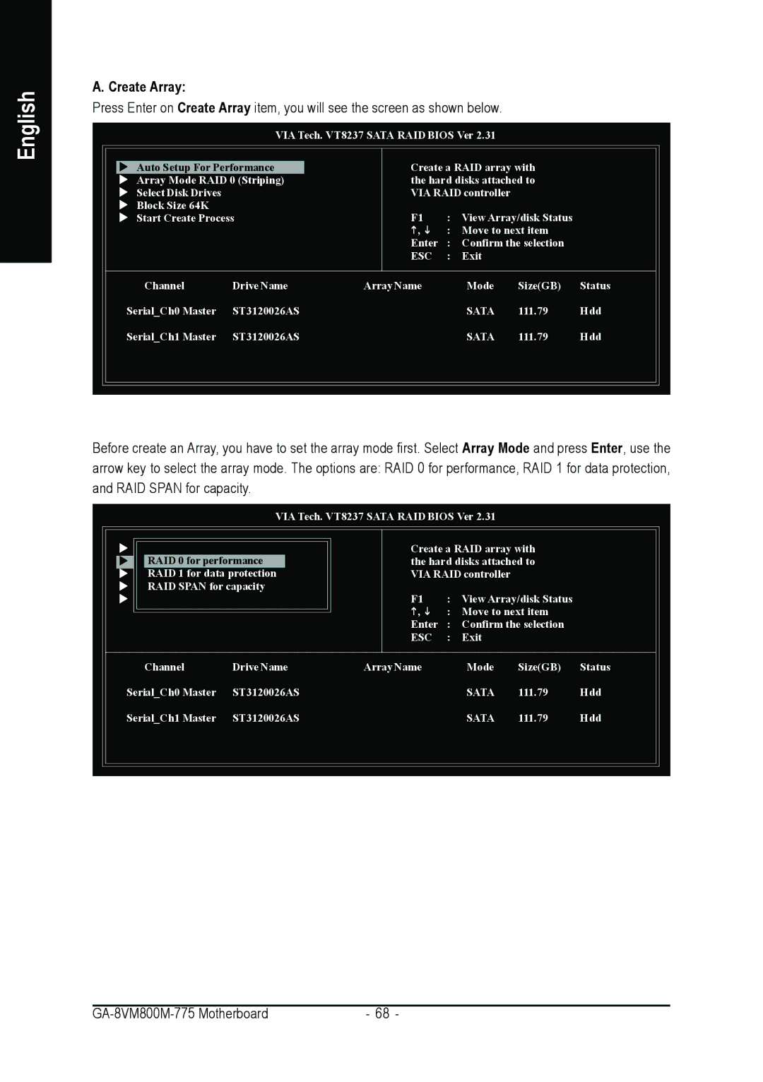 Gigabyte GA-8VM800M-775 user manual Create Array 