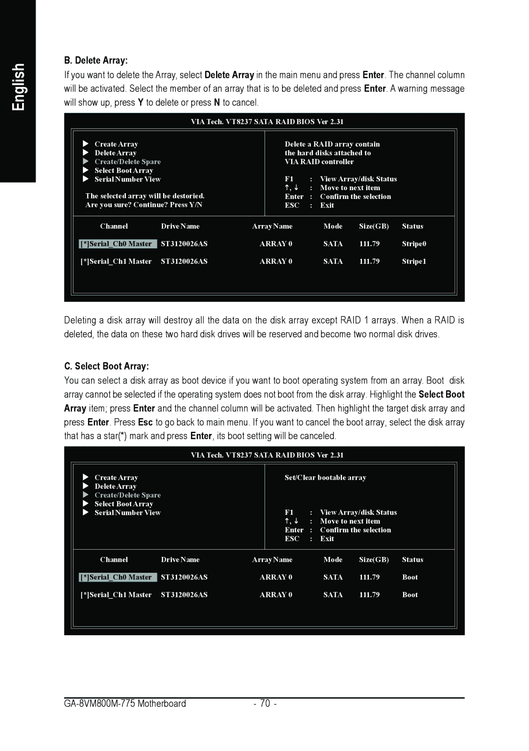 Gigabyte GA-8VM800M-775 user manual Delete Array 