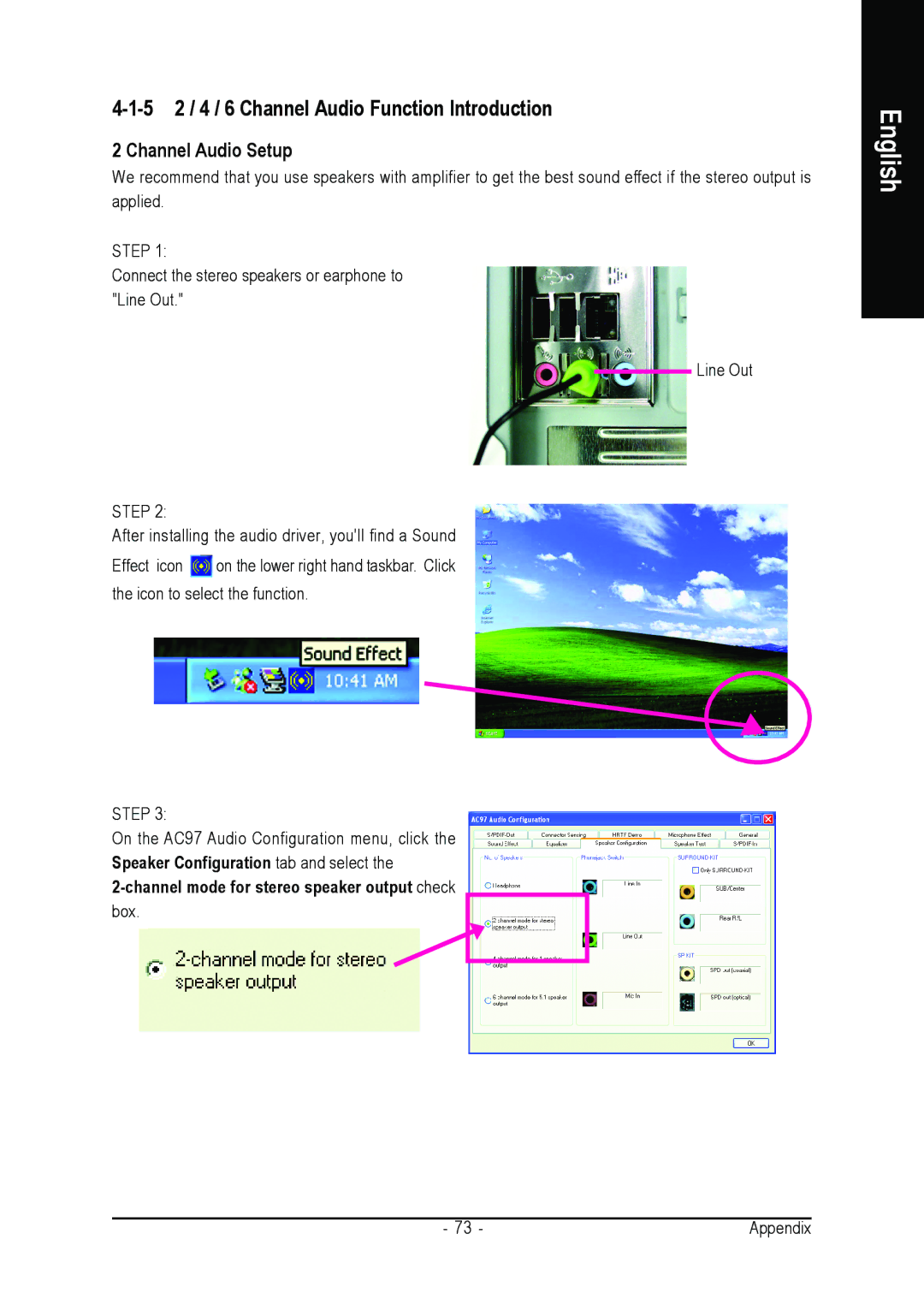 Gigabyte GA-8VM800M-775 user manual 5 2 / 4 / 6 Channel Audio Function Introduction, Channel Audio Setup 