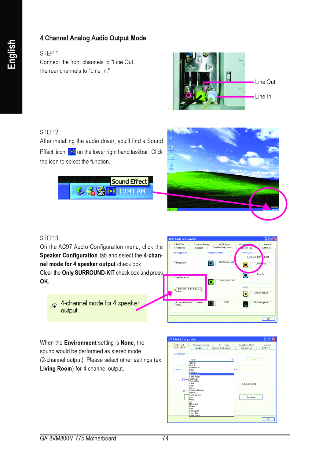 Gigabyte GA-8VM800M-775 user manual Channel Analog Audio Output Mode 