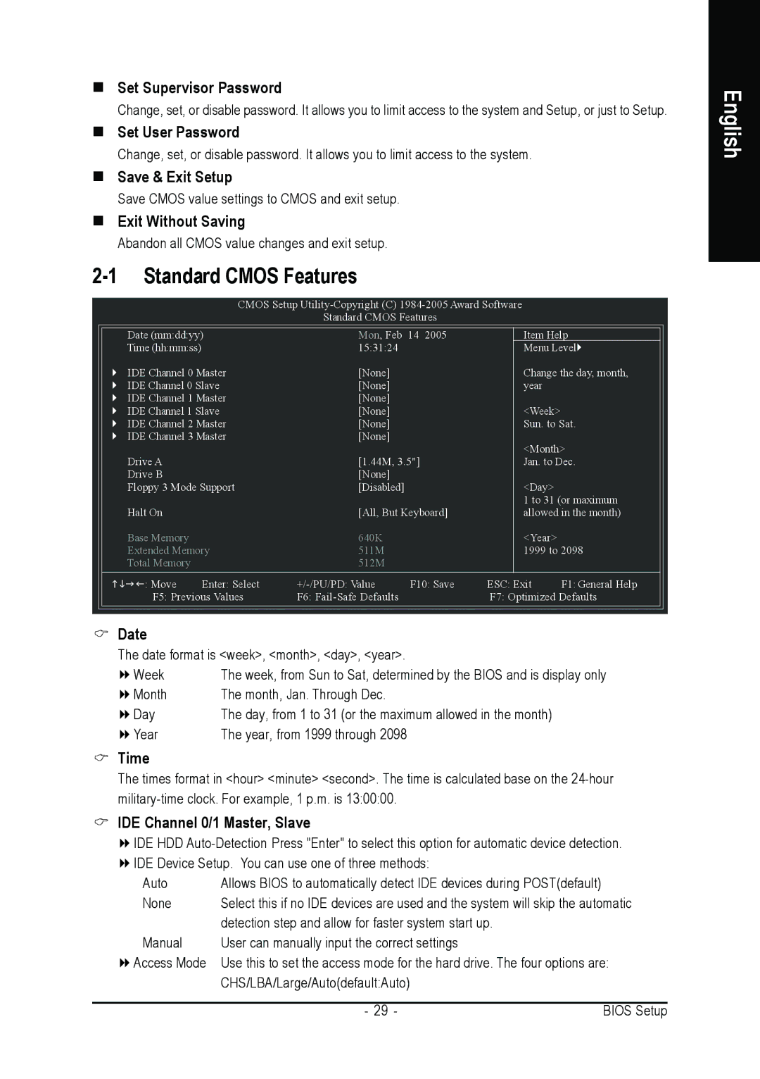 Gigabyte GA-8VM800M user manual Standard Cmos Features 