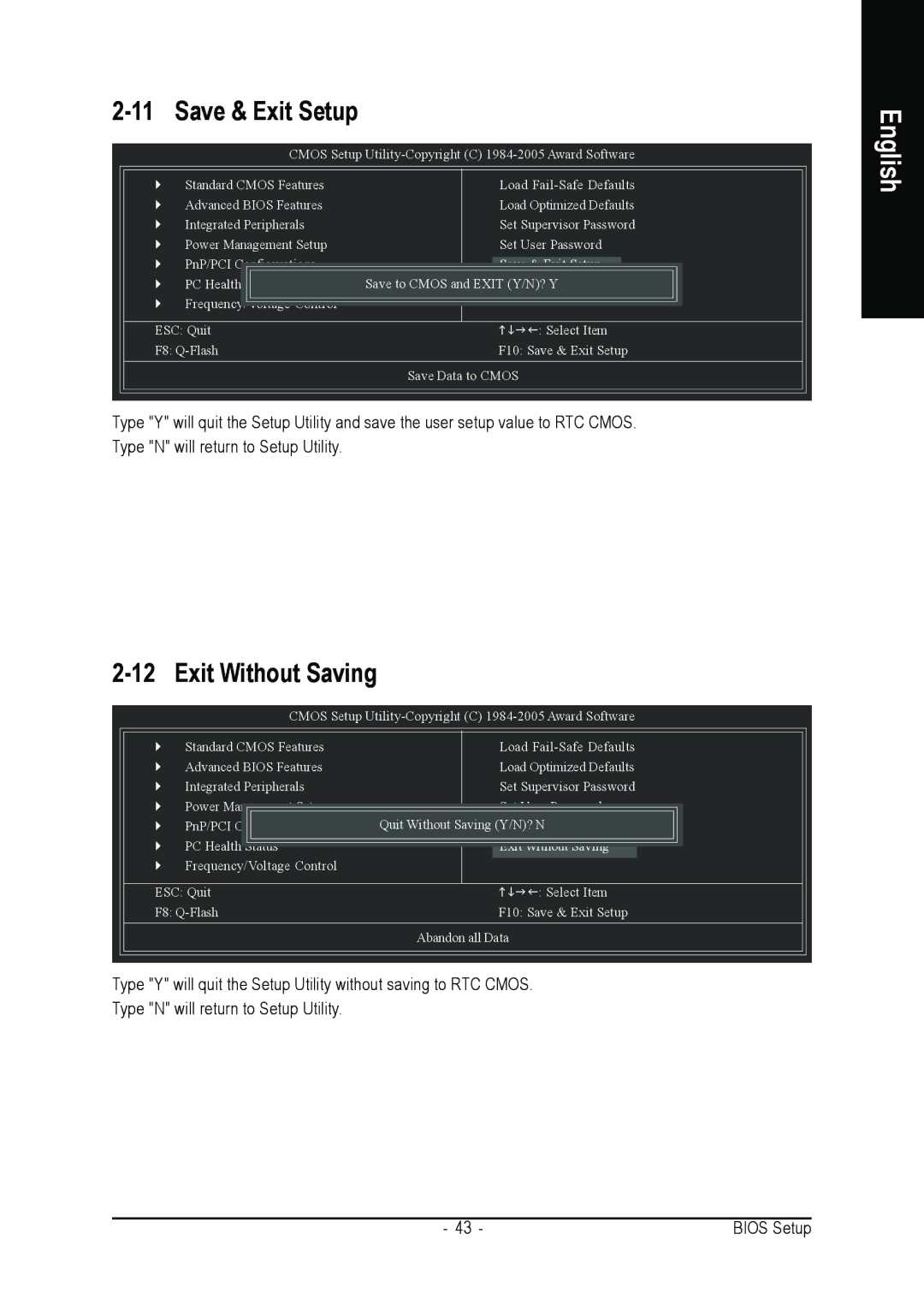 Gigabyte GA-8VM800M user manual Save & Exit Setup, Exit Without Saving 