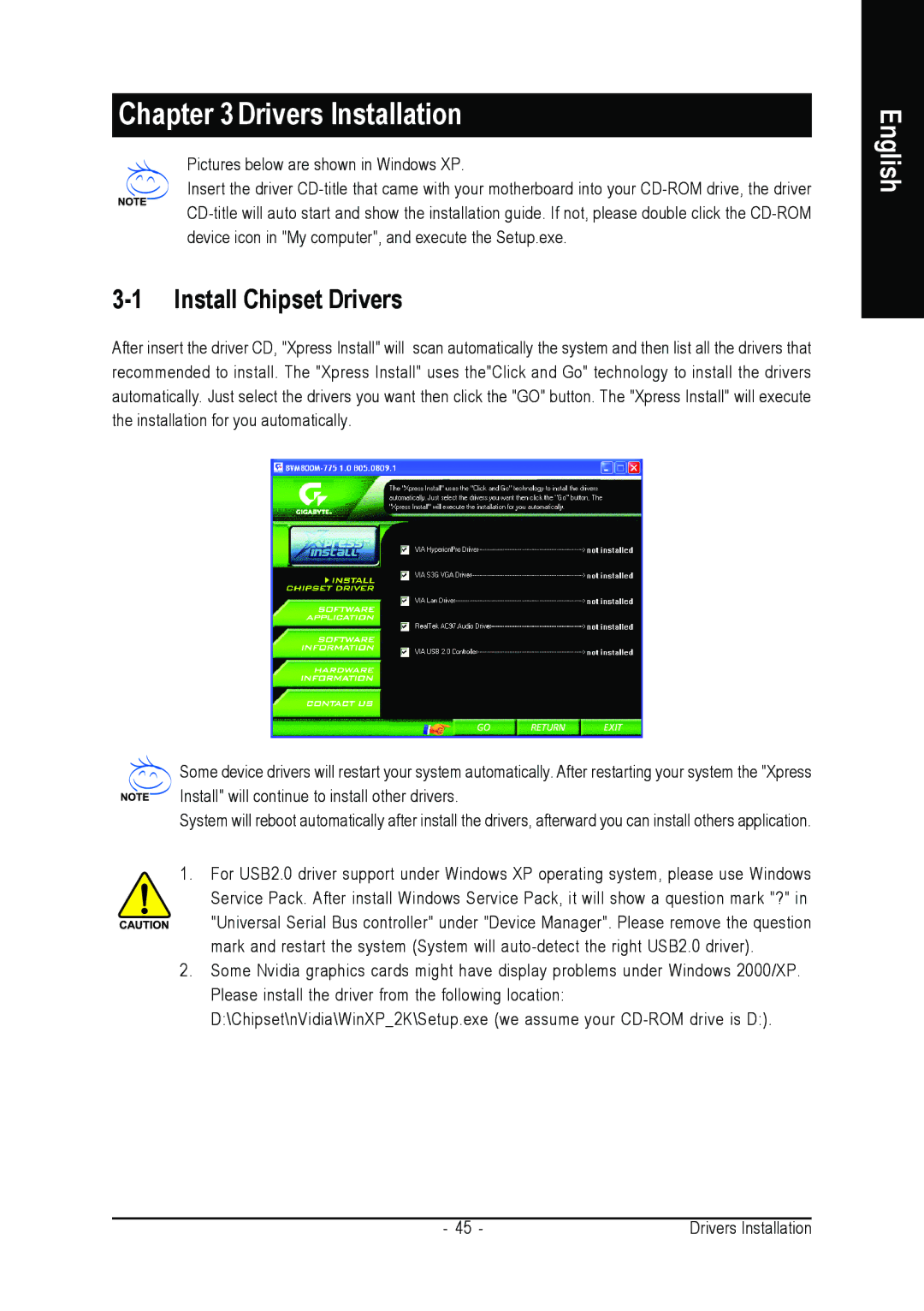 Gigabyte GA-8VM800M user manual Drivers Installation, Install Chipset Drivers 