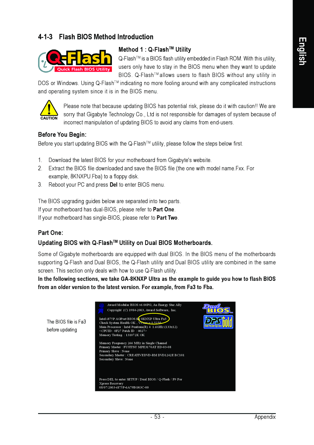 Gigabyte GA-8VM800M user manual Flash Bios Method Introduction, Method 1 Q-FlashTMUtility, Before You Begin 