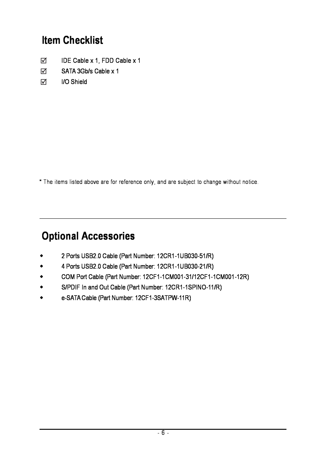 Gigabyte GA-945PLM-(D)S2 user manual Item Checklist, Optional Accessories 