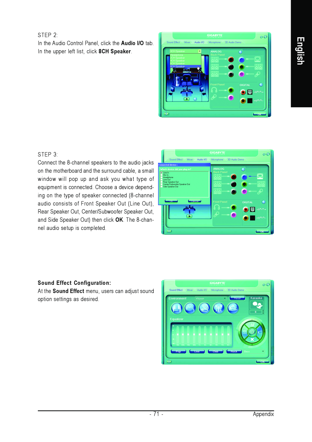 Gigabyte GA-945PLM-(D)S2 user manual English, Sound Effect Configuration 