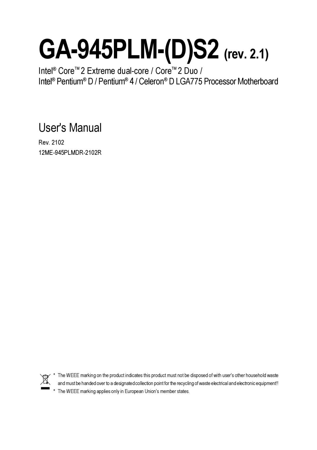 Gigabyte GA-945PLM-(D)S2 user manual GA-945PLM-DS2 rev 