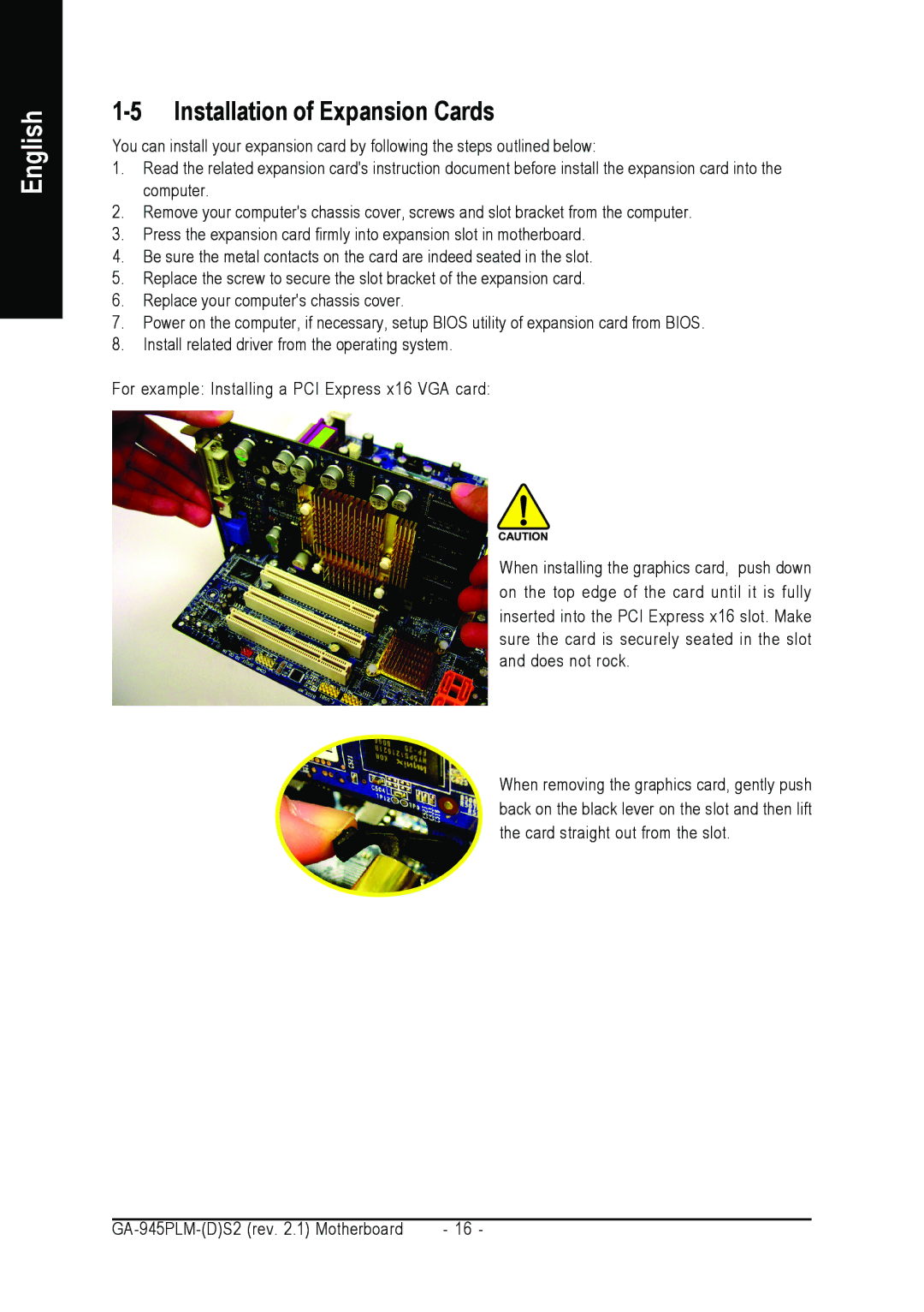 Gigabyte GA-945PLM-(D)S2 user manual Installation of Expansion Cards 