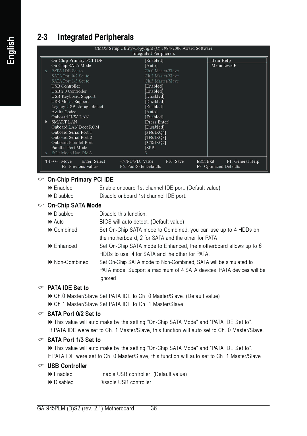 Gigabyte GA-945PLM-(D)S2 user manual Integrated Peripherals, Smart LAN 