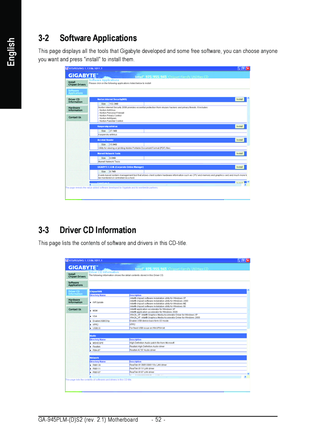 Gigabyte GA-945PLM-(D)S2 user manual Software Applications, Driver CD Information 