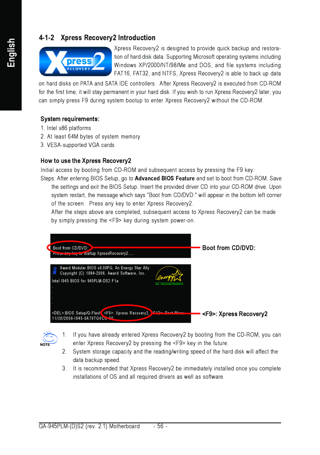 Gigabyte GA-945PLM-(D)S2 user manual Xpress Recovery2 Introduction, System requirements, How to use the Xpress Recovery2 