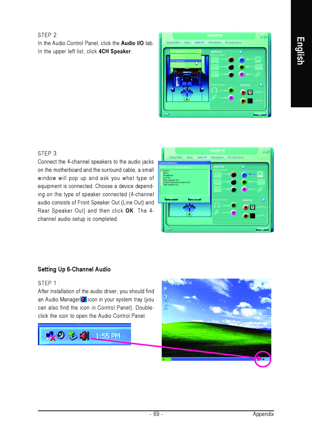 Gigabyte GA-945PLM-(D)S2 user manual Setting Up 6-Channel Audio 