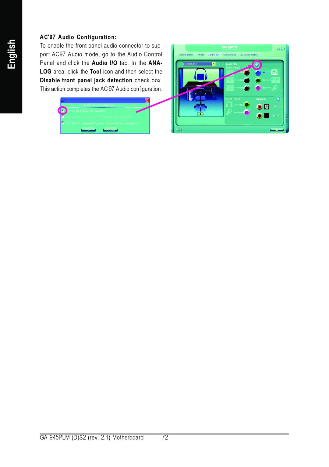 Gigabyte GA-945PLM-(D)S2 user manual AC97 Audio Configuration 