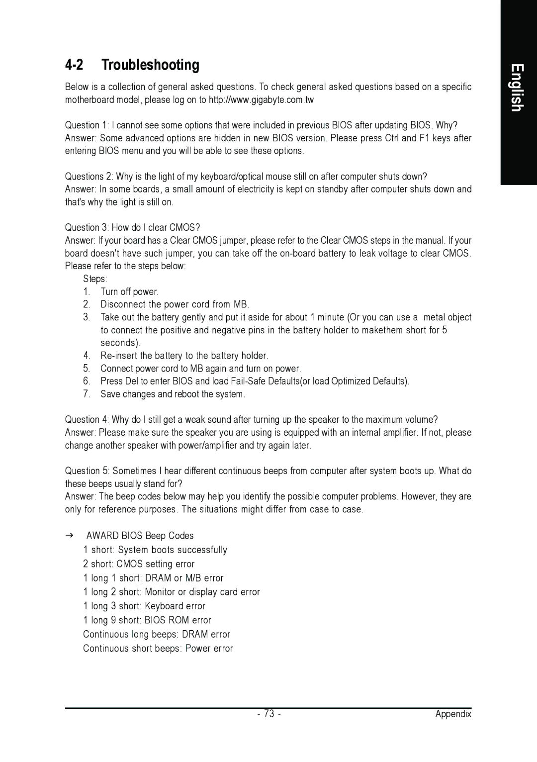 Gigabyte GA-945PLM-(D)S2 user manual Troubleshooting 