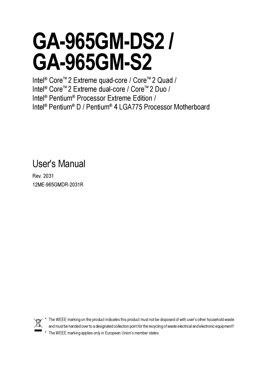 Gigabyte user manual GA-965GM-DS2 / GA-965GM-S2 