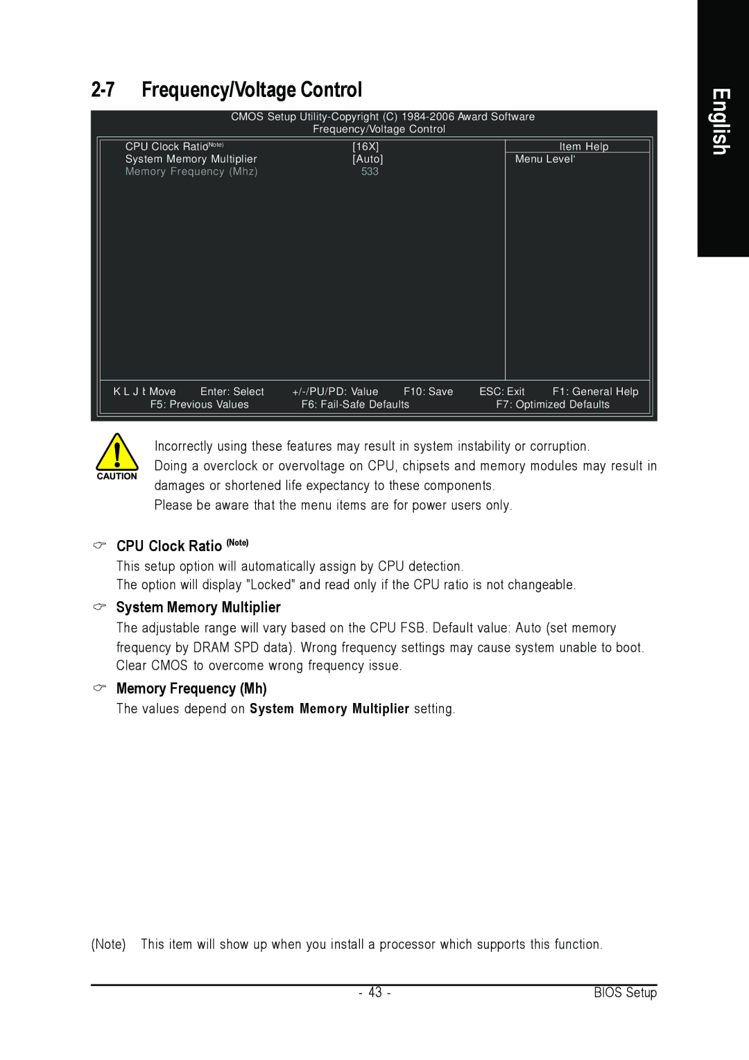 Gigabyte GA-965GM-S2, GA-965GM-DS2 user manual CPU Clock Ratio Note, System Memory Multiplier, Memory Frequency Mhz 