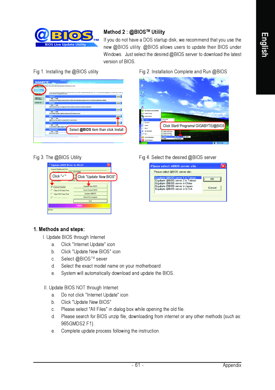 Gigabyte GA-965GM-S2, GA-965GM-DS2 user manual Method 2 @BIOSTM Utility, Methods and steps 